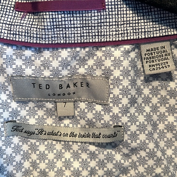 Ted Baker Shirt Mens 7 White Blue Short Sleeve Button Front Chest Pocket Casual - Picture 4 of 10